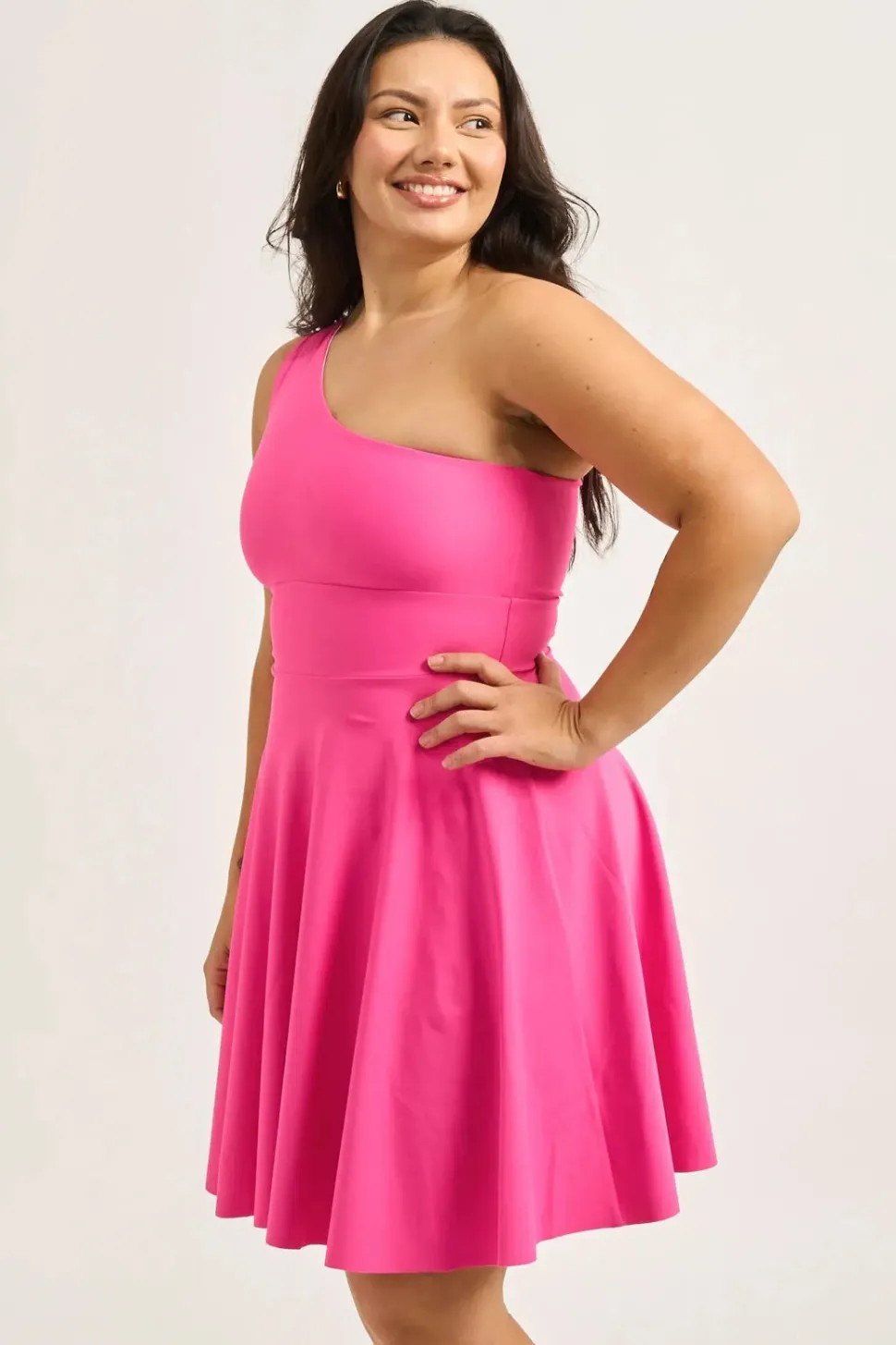 Performance One Shoulder Comfort Crop Mini Dress - Candy Pink