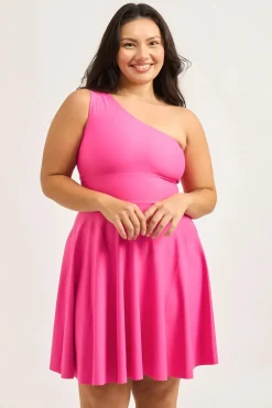 Performance One Shoulder Comfort Crop Mini Dress - Candy Pink