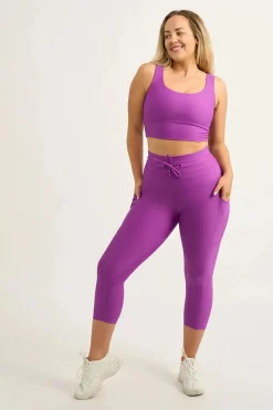 Purple Performance - Panel Pocket Drawstring Capri Leggings