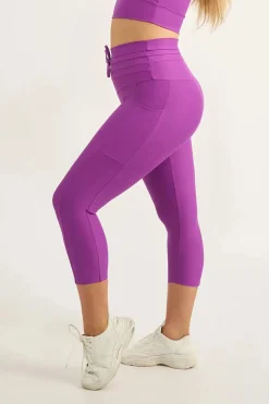 Purple Performance - Panel Pocket Drawstring Capri Leggings