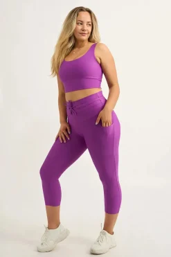 Purple Performance - Panel Pocket Drawstring Capri Leggings