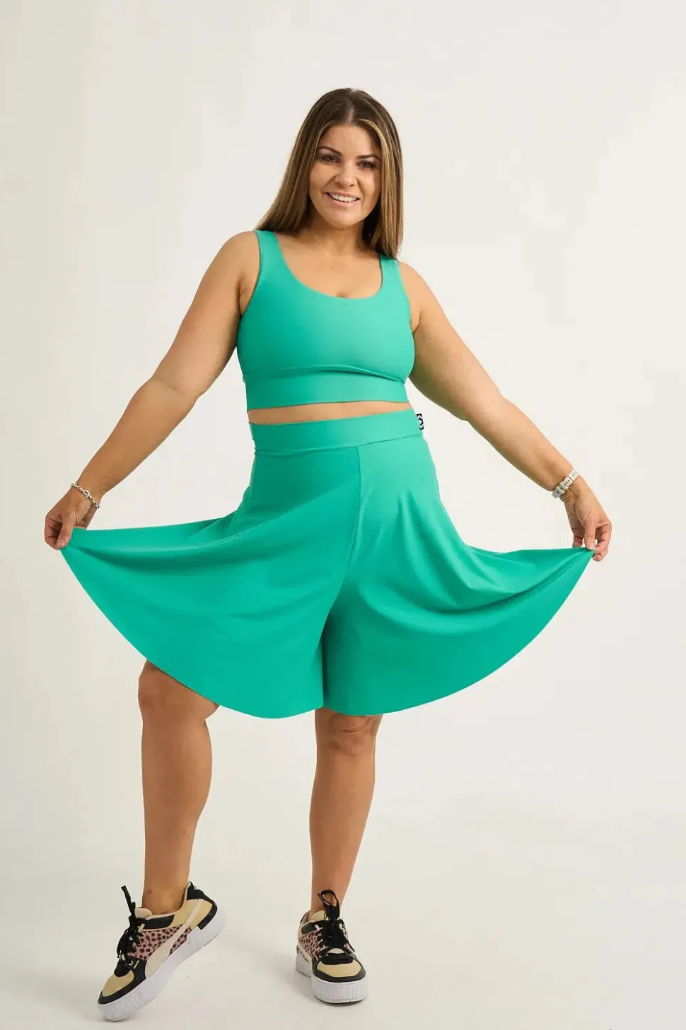 Silky Basketball Palazzo Short - Jade