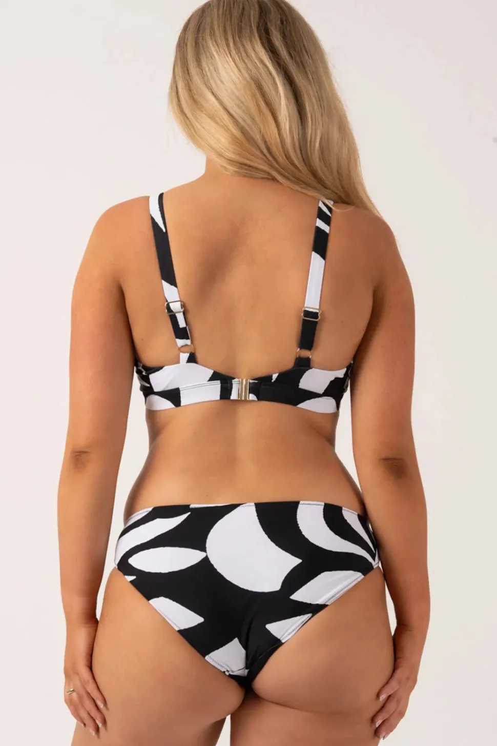 Silky Built Up Deep V Triangle Bikini Top - Black Geo Waves