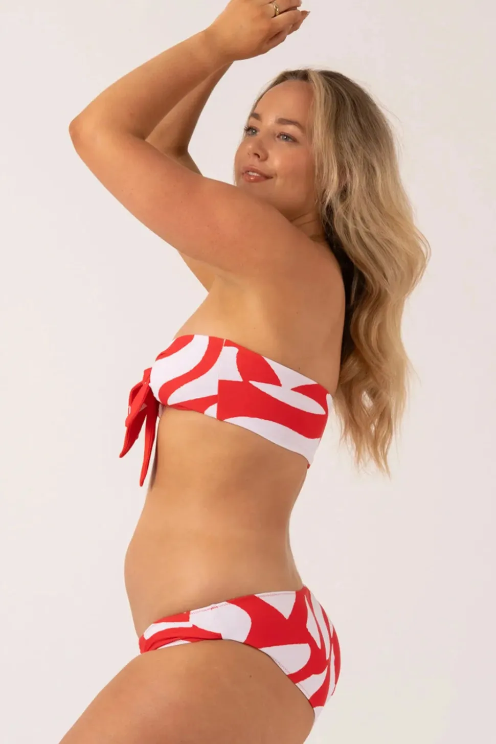 Silky Hipster Bikini Bottom - Red Geo Waves