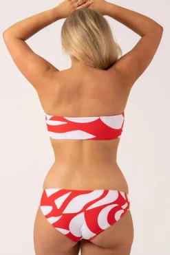 Silky Hipster Bikini Bottom - Red Geo Waves