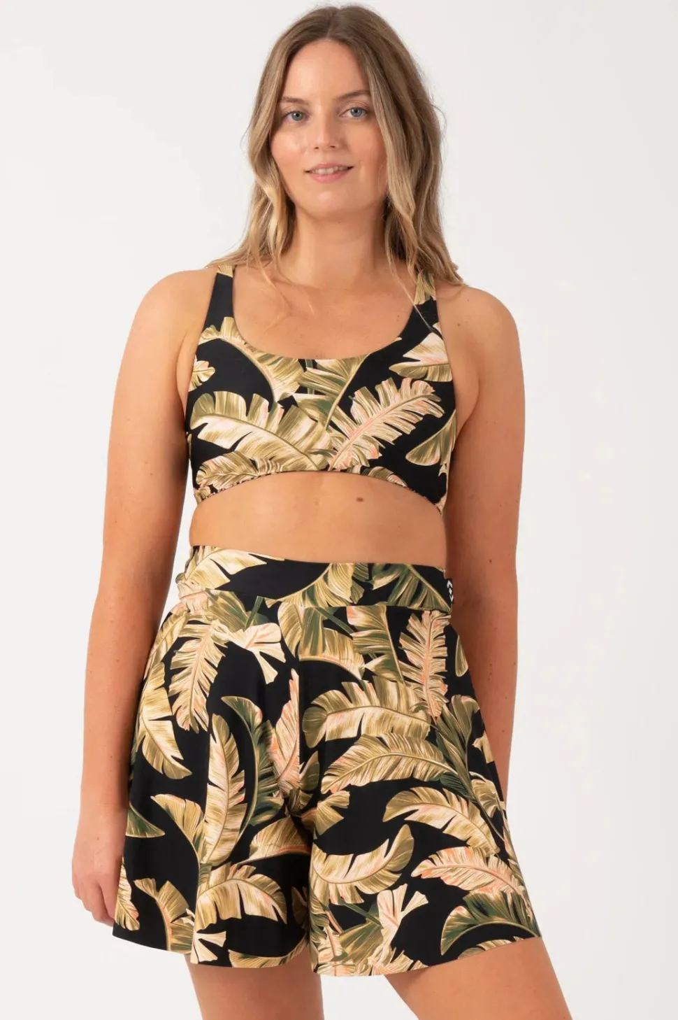 Silky Mini Palazzo Short - Black Tropical Leaf