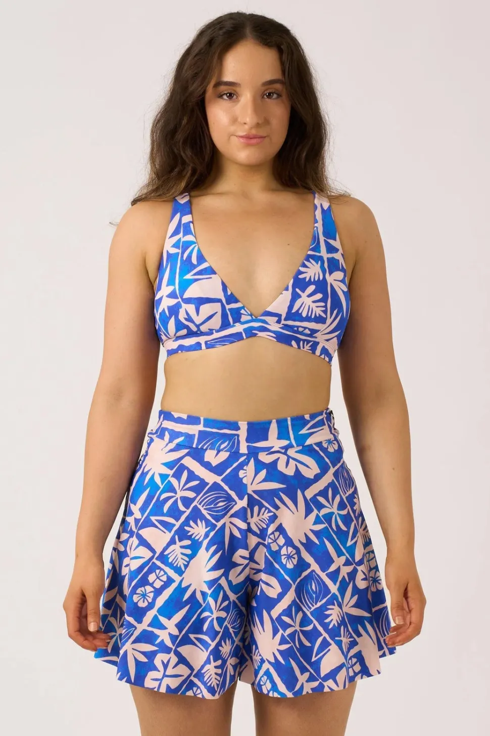 Silky Mini Palazzo Short - Blue Tiki
