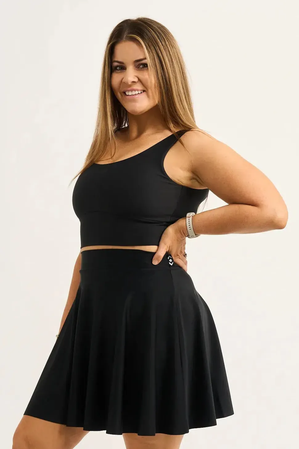 Silky Narrow Waisted Mini Skater Skirt - Black
