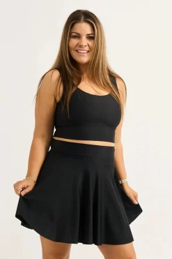Silky Narrow Waisted Mini Skater Skirt - Black
