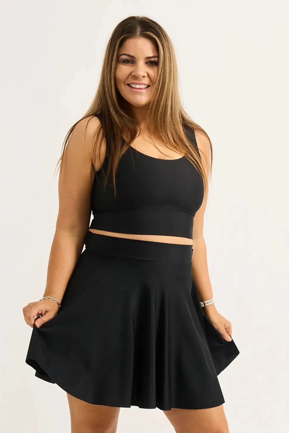 Silky Narrow Waisted Mini Skater Skirt - Black