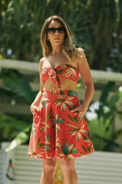 Silky Palazzo Short With Pocket - Flame Tropico