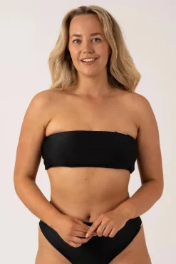 Silky Reversible Bandeau Bow Bikini Top - Black Tropico