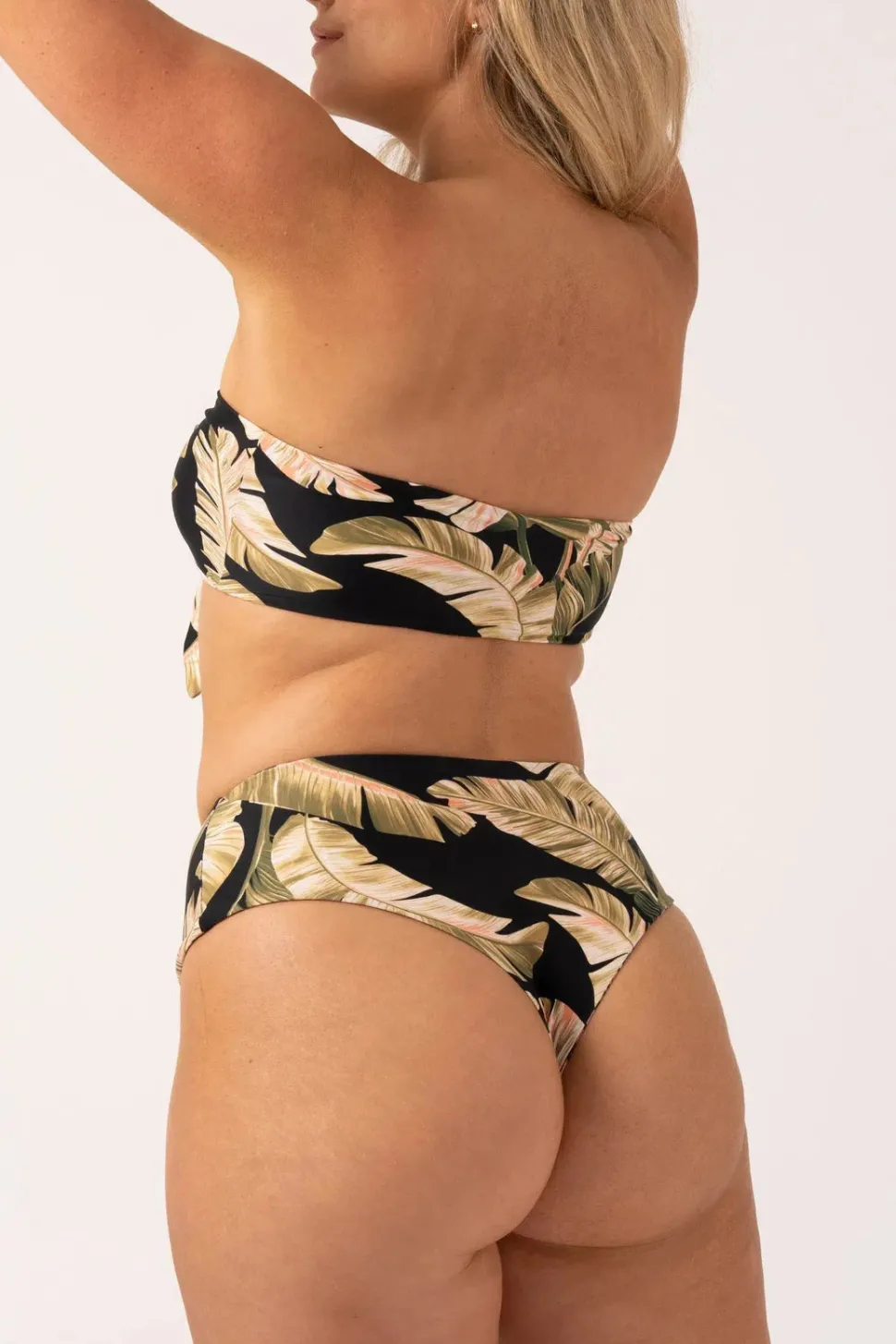 Silky Reversible Bandeau Bow Bikini Top - Black Tropical Leaf