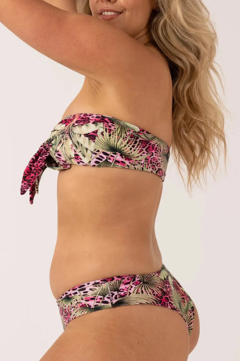 Silky Reversible Bandeau Bow Bikini Top - Pink Tropical Leopard