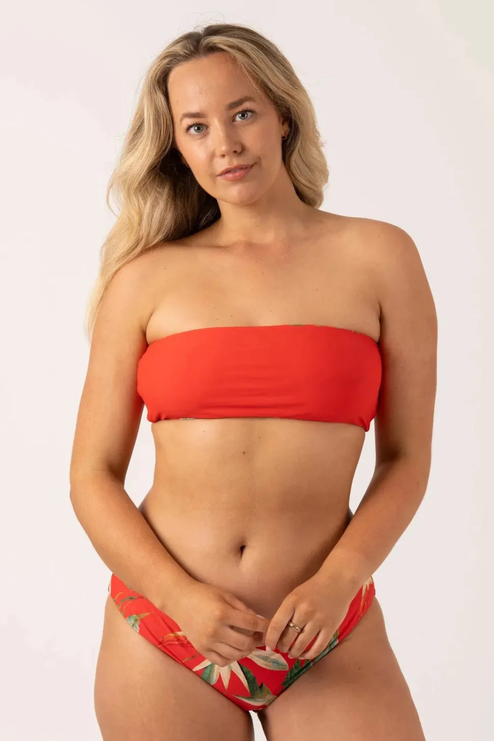 Silky Reversible Bandeau Bow Bikini Top - Flame Tropico