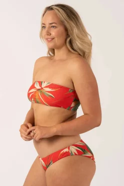 Silky Reversible Bandeau Bow Bikini Top - Flame Tropico