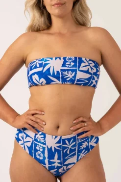 Silky Reversible Bandeau Bow Bikini Top - Blue Tiki