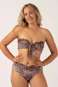 Silky Reversible Bandeau Bow Bikini Top - Black Tropical Leaf