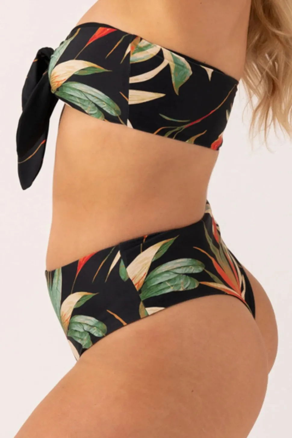 Silky Reversible Bandeau Bow Bikini Top - Black Tropico
