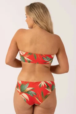 Silky Reversible Bandeau Bow Bikini Top - Flame Tropico