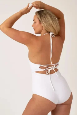 Silky Reversible Bralette One Piece W/ Extra Coverage Bottoms - White