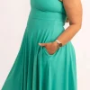 Silky Reversible Comfort Crop Midi Dress W/ Pockets - Jade
