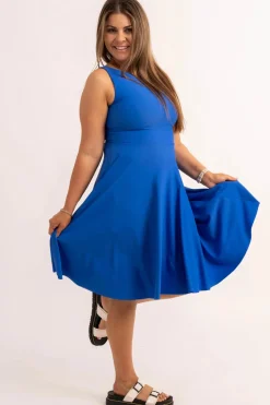 Silky Reversible Comfort Crop Midi Dress W/ Pockets - Electric Blue