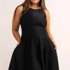 Silky Reversible Comfort Crop Midi Dress W/Pockets - Black Exotic Touch Jag
