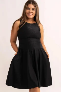 Silky Reversible Comfort Crop Midi Dress W/Pockets - Black Exotic Touch Jag