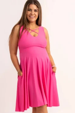 Silky Reversible Comfort Crop Midi Dress W/ Pockets - Candy Pink