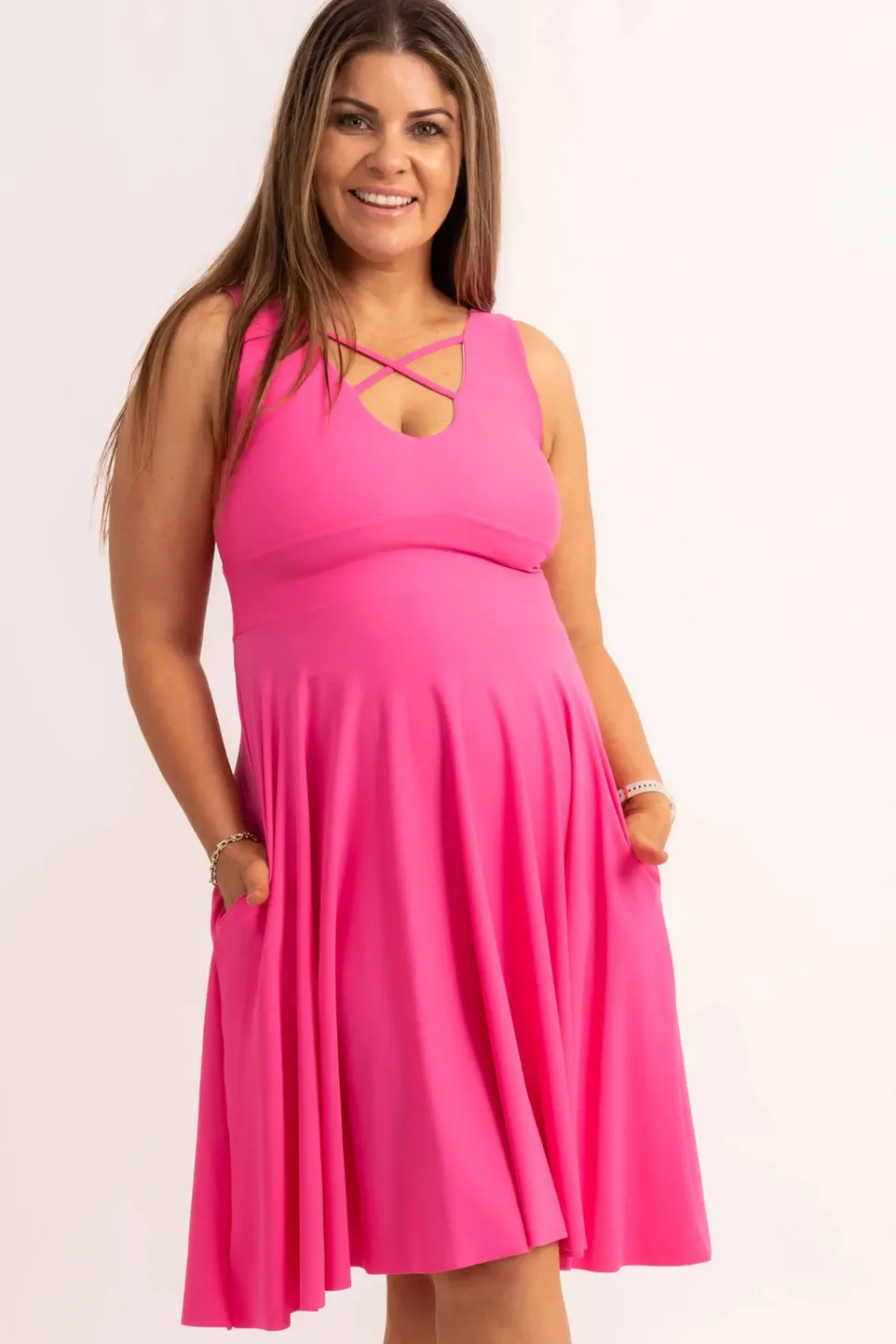 Silky Reversible Comfort Crop Midi Dress W/ Pockets - Candy Pink