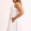Silky Reversible Comfort Crop Midi Dress W/ Pockets - White