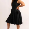Silky Reversible Comfort Crop Midi Dress W/ Pockets - Black