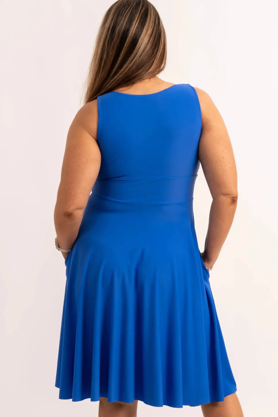 Silky Reversible Comfort Crop Midi Dress W/ Pockets - Electric Blue
