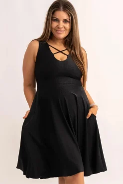 Silky Reversible Comfort Crop Midi Dress W/Pockets - Black Exotic Touch Jag
