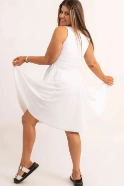 Silky Reversible Comfort Crop Midi Dress W/ Pockets - White