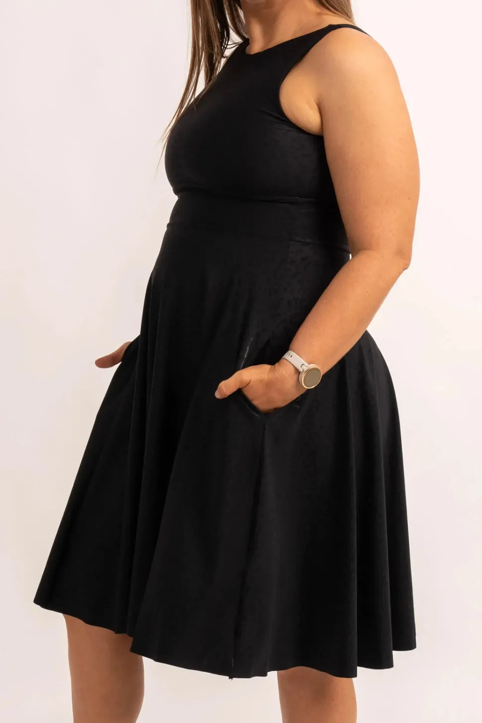 Silky Reversible Comfort Crop Midi Dress W/Pockets - Black Exotic Touch Jag