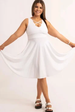 Silky Reversible Comfort Crop Midi Dress W/ Pockets - White