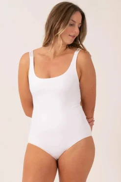 Silky Reversible Cross Over One Piece W/ Extra Coverage Bottoms - White