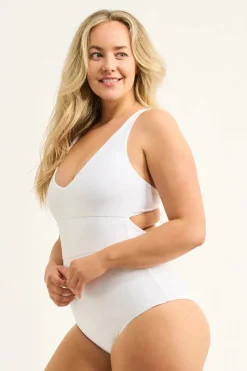 Silky Reversible Deep V One Piece W/ Extra Coverage Bottoms - White