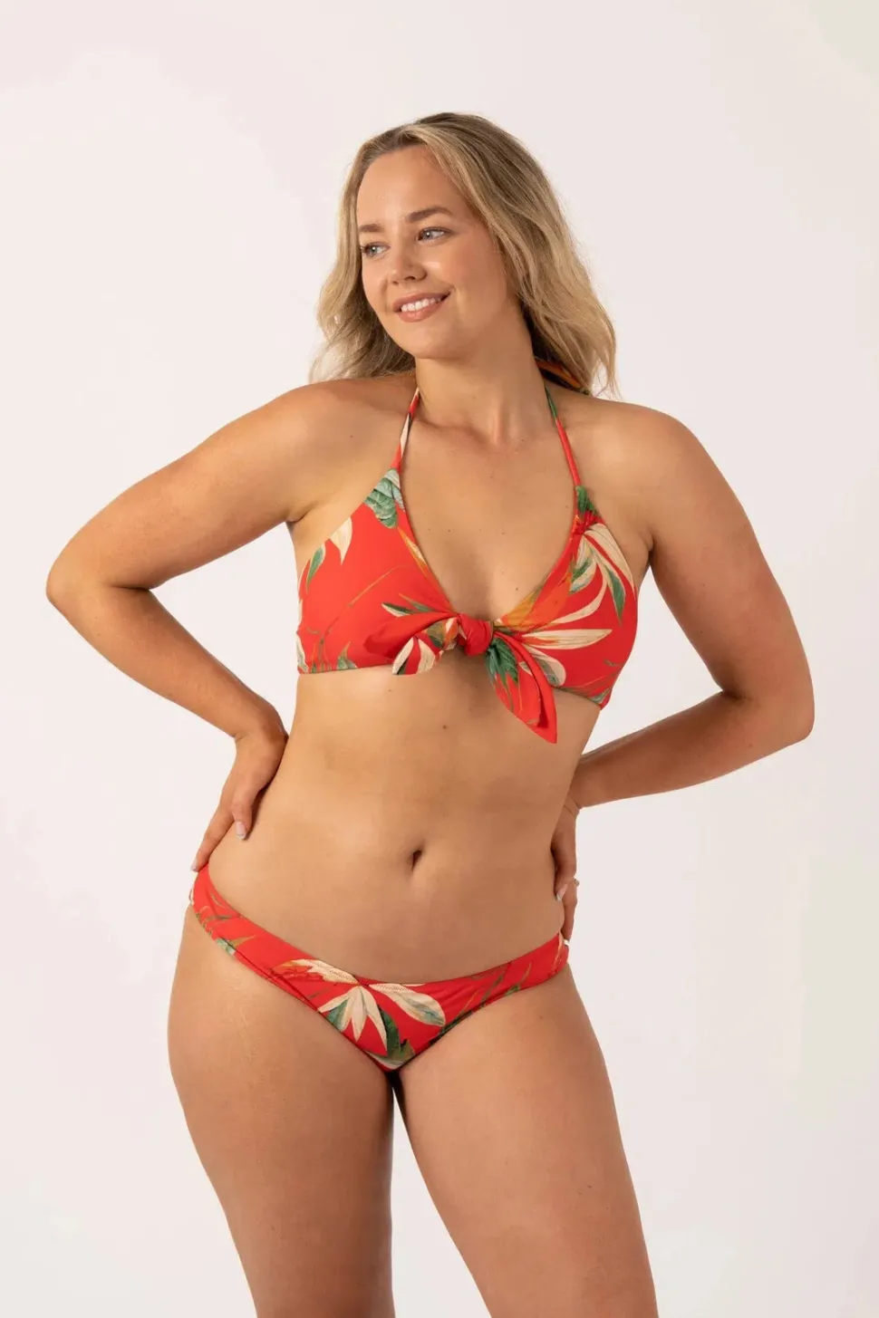 Silky Reversible Halter Bralette Bikini Top - Flame Tropico