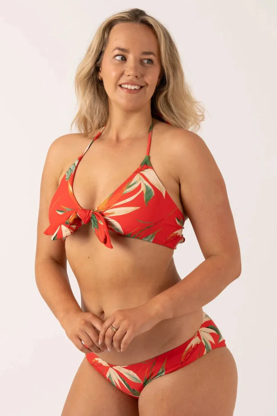 Silky Reversible Halter Bralette Bikini Top - Flame Tropico