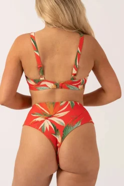 Silky Reversible High Waisted Cheeky Cut Bikini Bottom - Flame Tropico