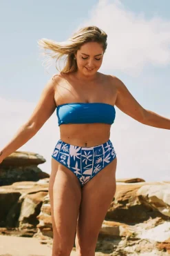 Silky Reversible High Waisted Cheeky Cut Bikini Bottom - Blue Tiki