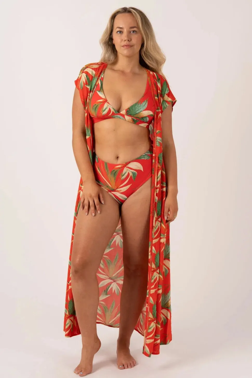 Silky Reversible High Waisted Cheeky Cut Bikini Bottom - Flame Tropico