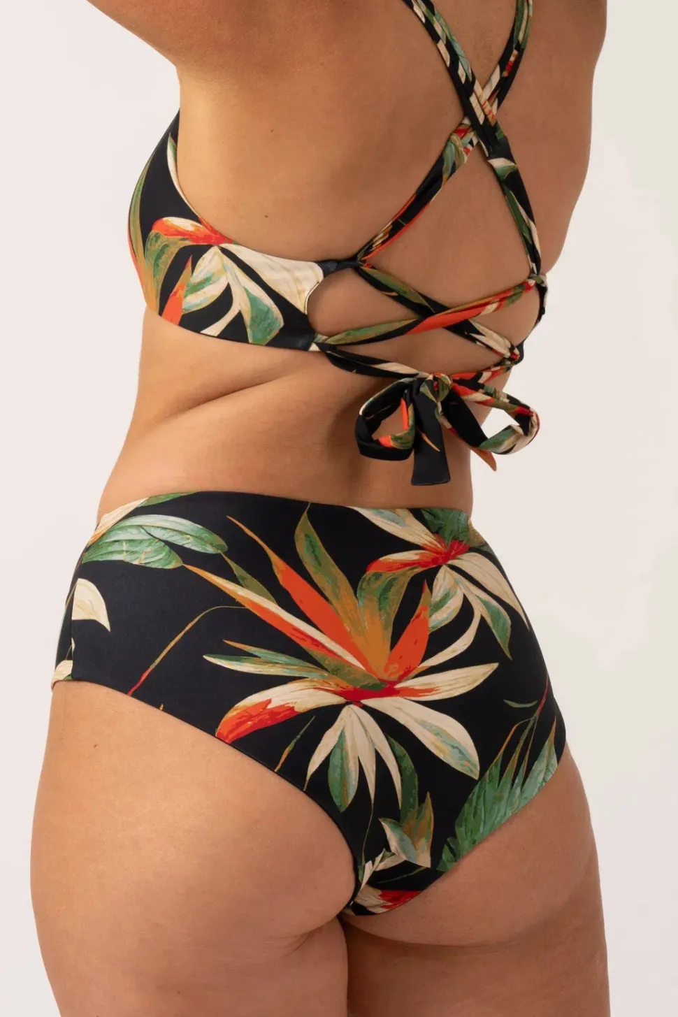 Silky Reversible High Waisted Medium Cut Bikini Bottom - Black Tropico