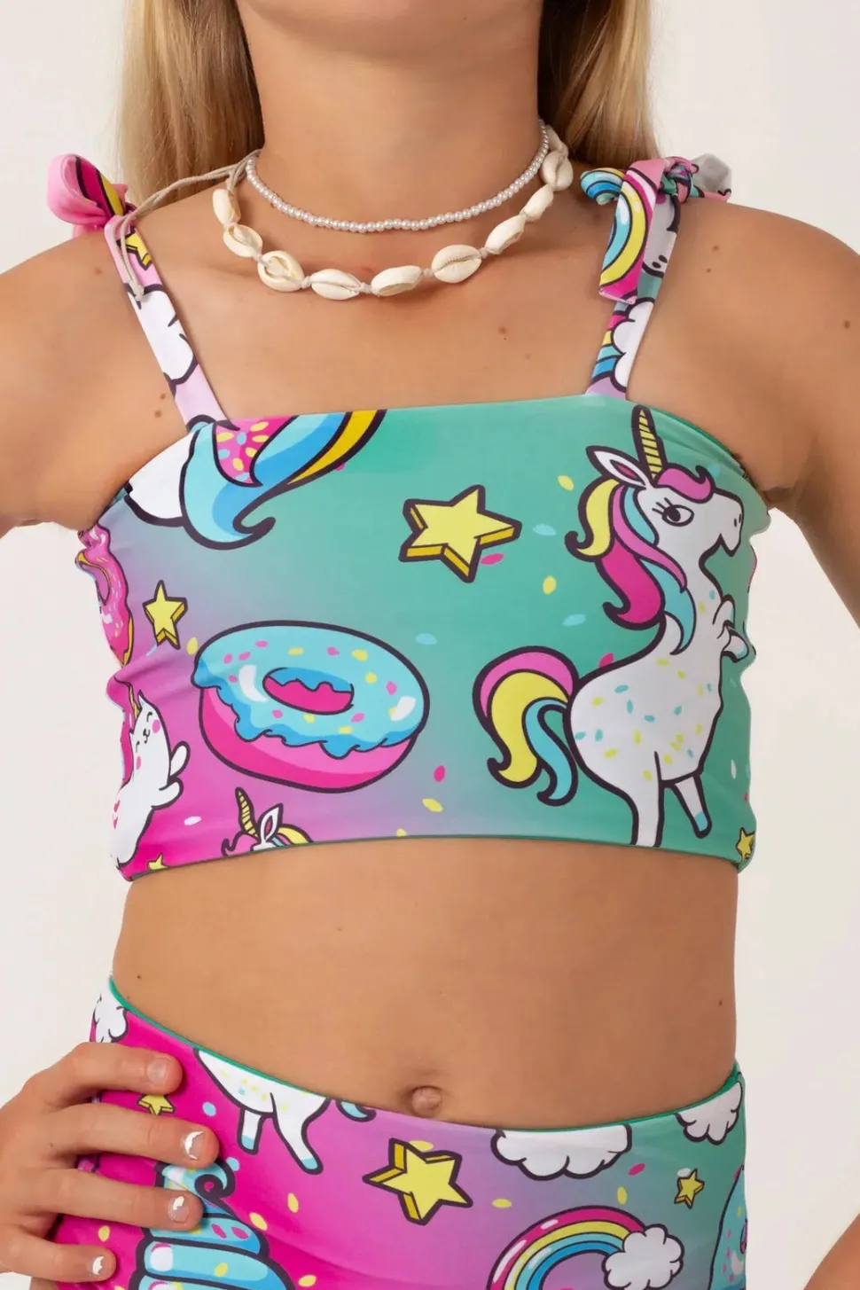 Silky Reversible Kids Bikini Top - Unicorn
