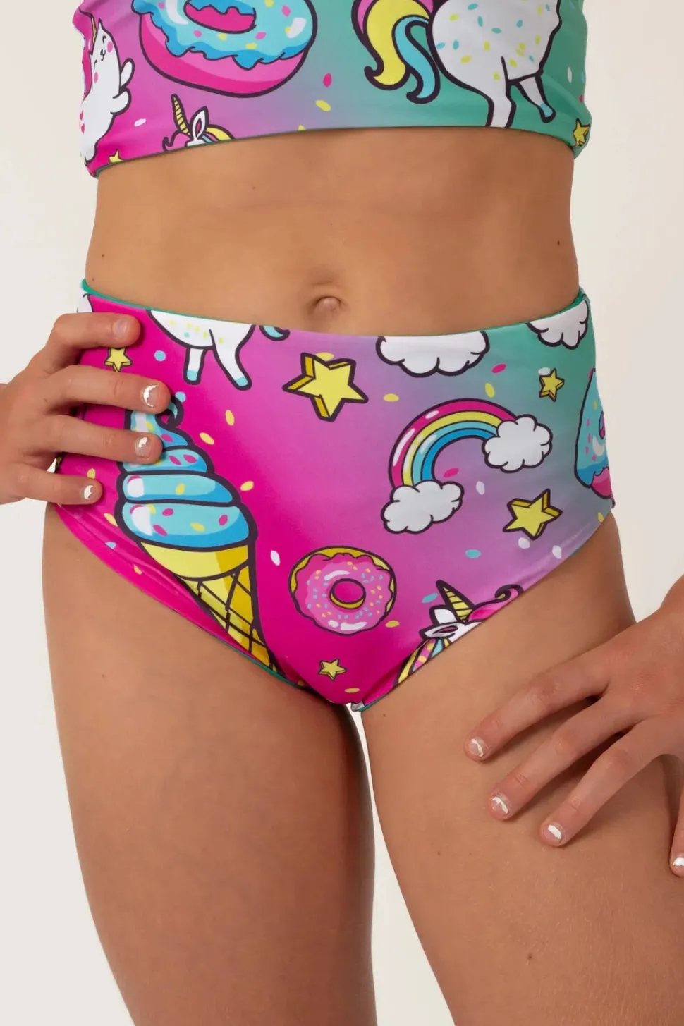 Silky Reversible Kids Bikini Bottom - Unicorn