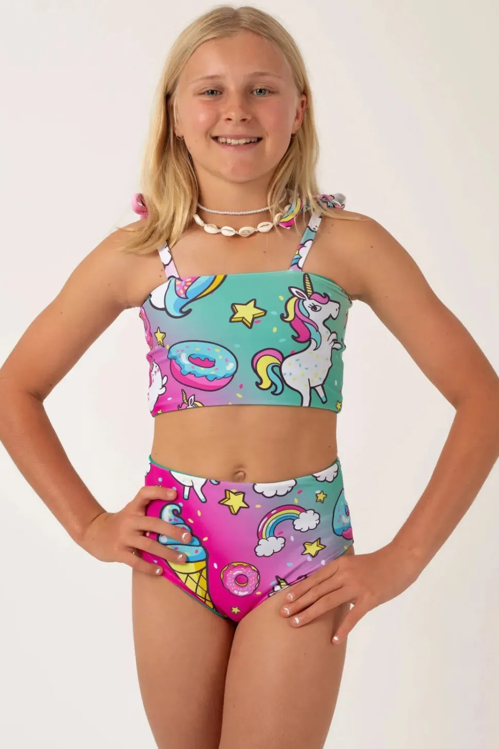 Silky Reversible Kids Bikini Top - Unicorn