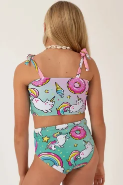 Silky Reversible Kids Bikini Top - Unicorn
